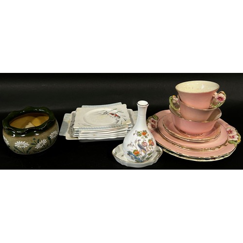 138 - A sandwich set with fish detail, part Royal Winton tea service with floral panelled handle, Austrian... 