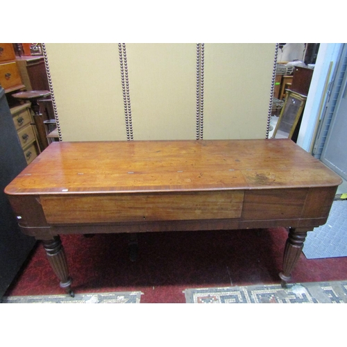 1338 - Early 19th century rosewood square piano, raised on four turned and fluted supports, single peddle a... 