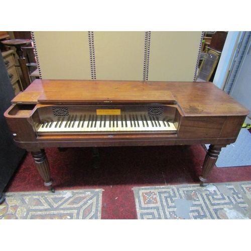 1338 - Early 19th century rosewood square piano, raised on four turned and fluted supports, single peddle a... 