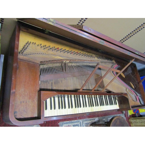 1338 - Early 19th century rosewood square piano, raised on four turned and fluted supports, single peddle a... 