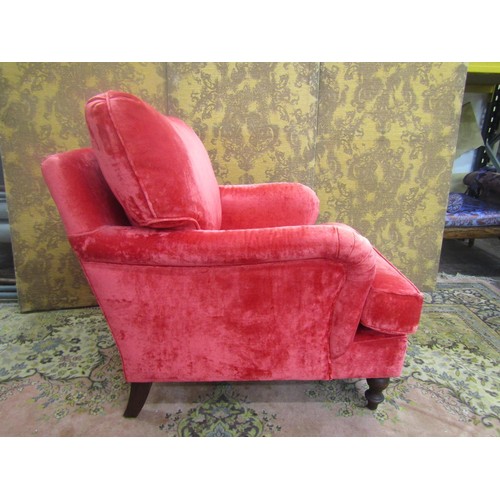 1437 - A pair of good quality but traditional style upholstered armchairs and matching stools on turned sup... 