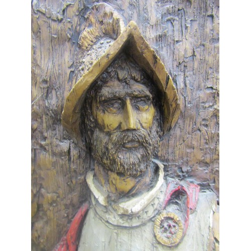 1438 - Glass fibre panel of a Spanish Conquistador against rough hewn simulated background (wall art) 80cm ... 