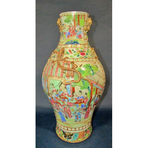 67A - A large 19th century Chinese / Cantonese export porcelain famille rose vase, on celadon ground, deco... 