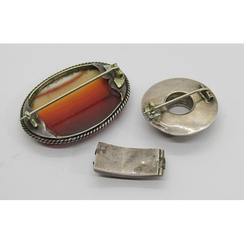 409 - Collection of antique Scottish agate jewellery, to include two silver bookmarks with gem set termina... 