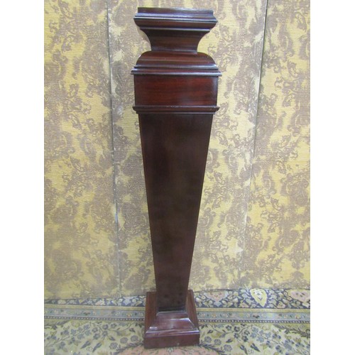 1453 - Edwardian mahogany torchere of square tapering form and applied with carved detail set on a stepped ... 