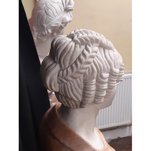 1443 - A carved marble bust of a Victorian female, her hair in ringlets, principally in Carrara marble, rai... 