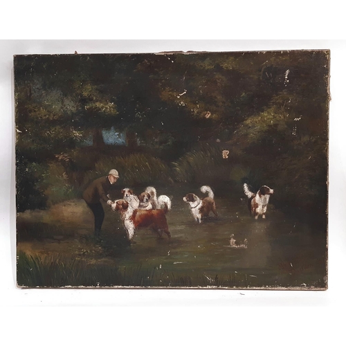 750 - 19th century hunting scene, oil on canvas, indistinctly signed 'M. Maberly'?, inscribed 'Dresden' an... 