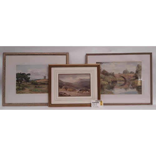 753 - Six framed paintings and prints to include: two watercolours by F. Wirgman - 'The Old Mill Lemington... 