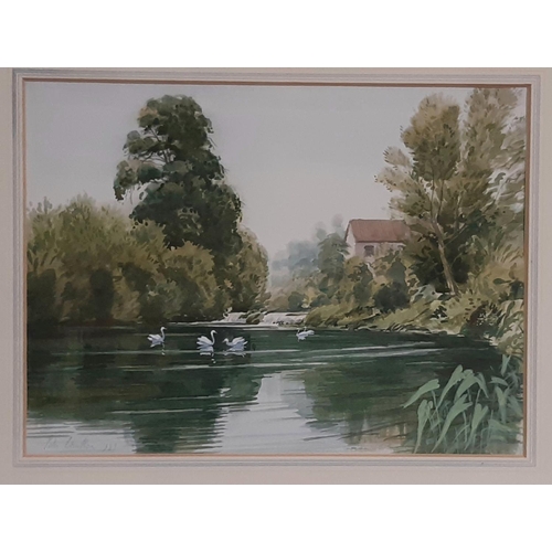 757 - Five 20th century artworks of rural scenes to include: Peter Challen - 'Stoke, Pool and Weir' (1989)... 