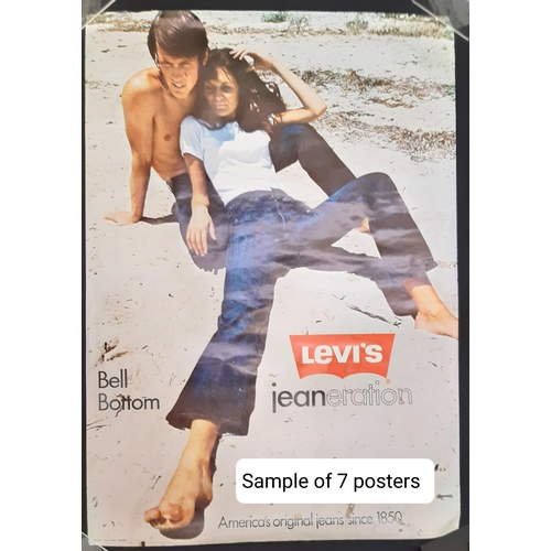 758 - Seven 1970s vintage Levi's Jeans posters, largest: 80 x 101 cm (7)