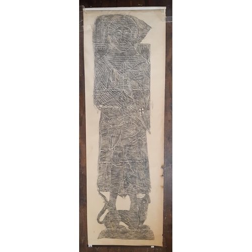 762 - Large brass rubbing of a Medieval knight, approx. 67 x 210 cm