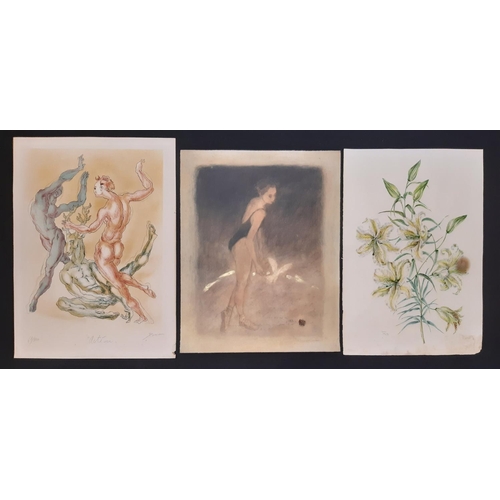 766 - Three works on paper by different artists, to include: Suzanne Schlepikoff - Lilies, pencil and wate... 