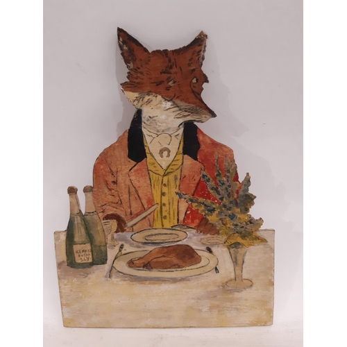 768 - After Harry Nielson (1861-1941) - 'Mr fox's hunt breakfast on Christmas day', four hand painted boar... 