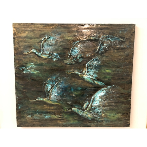 774 - Adriana Thornhill (Contemporary) - Six birds in flight, mixed media on board, 53 x 59.5 cm, frame si... 