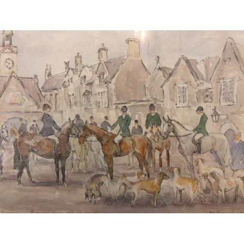 776 - W. Saunders - 'Chipping Sodbury, Beaufort Hunt, Wed. 2nd Dec 98', watercolour and pencil on paper, s... 