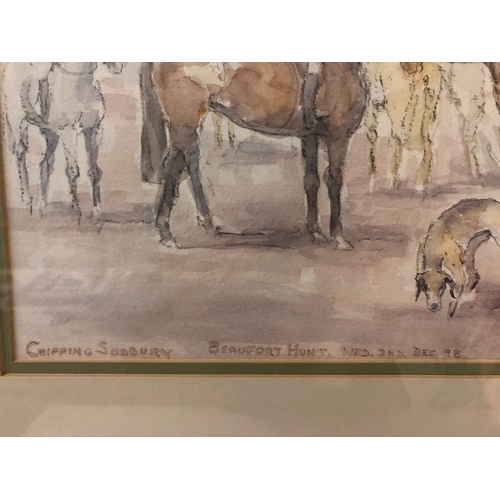 776 - W. Saunders - 'Chipping Sodbury, Beaufort Hunt, Wed. 2nd Dec 98', watercolour and pencil on paper, s... 