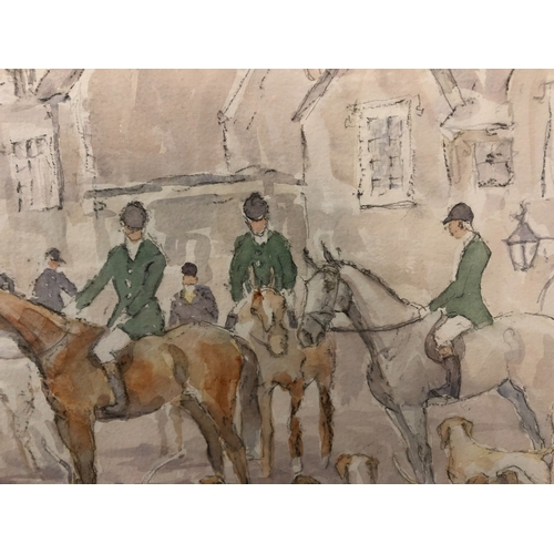 776 - W. Saunders - 'Chipping Sodbury, Beaufort Hunt, Wed. 2nd Dec 98', watercolour and pencil on paper, s... 