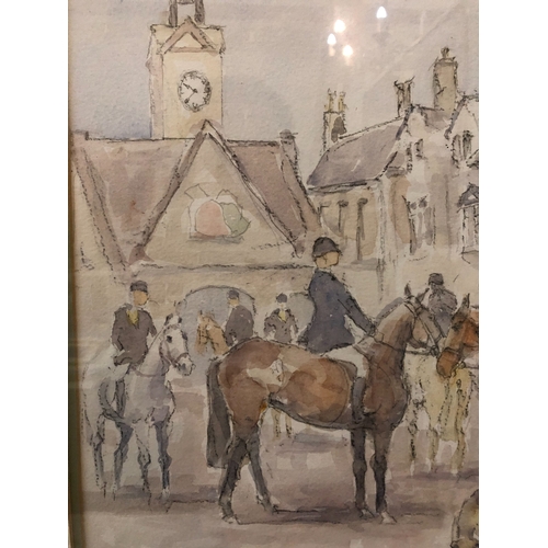 776 - W. Saunders - 'Chipping Sodbury, Beaufort Hunt, Wed. 2nd Dec 98', watercolour and pencil on paper, s... 