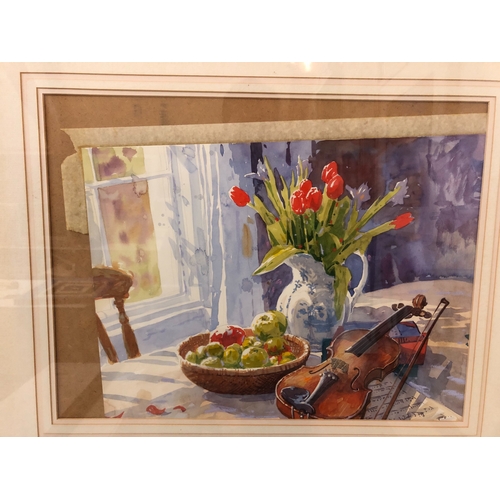 777 - Simon Bull (b.1958) - Two watercolours: 'Fireside' and 'Music Practice', 55 x 42 cm each, signed bel... 