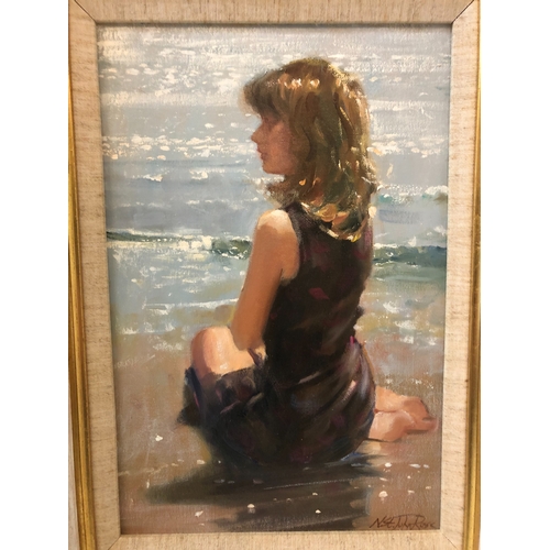 784 - Nicholas St John Rosse (b.1945) - 'Sitting on the Shore', oil on canvas board, signed lower right, w... 