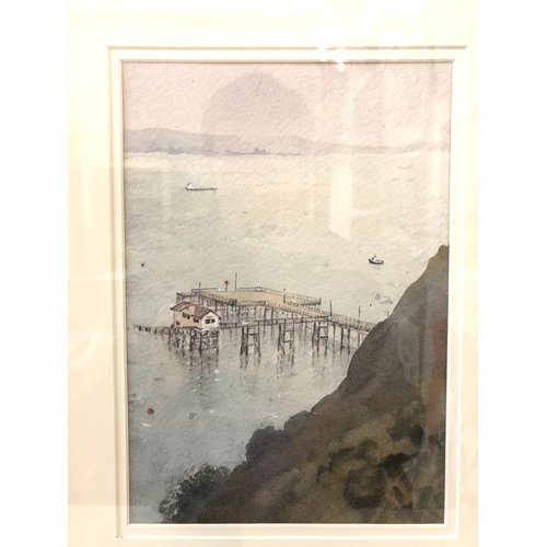 785 - Gareth Thomas - 'Mumbles Pier from Mumbles Head' watercolour and bodycolour on paper, signed lower r... 