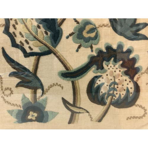 789 - Early 20th century wool embroidery of flowers and leaves, frame size: 72 x 60 cm, glazed and framed