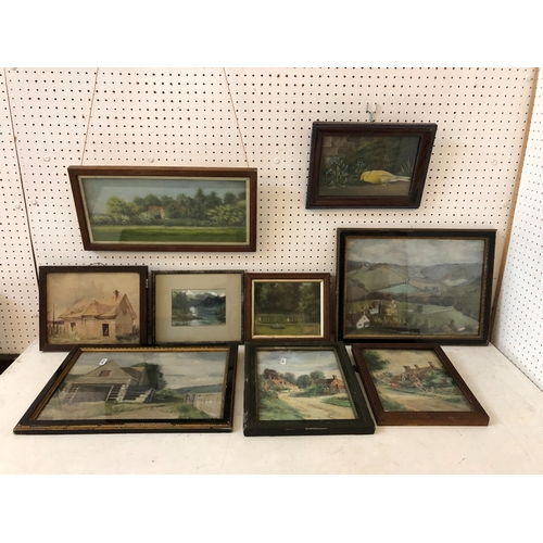 793 - Nine 19th-20th century framed paintings and drawings of countryside scenes and themes, to include: W... 