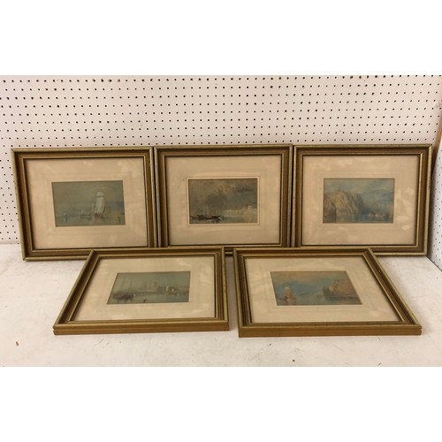 790 - Set of five watercolours of France by the same hand c.1850 - titled: 'Beaugency', 'Angels', 'Coteaux... 