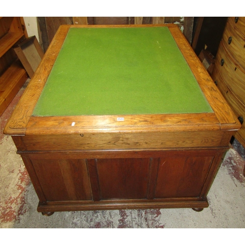 1402 - Late 19th century pedestal oak writing desk to each side three drawers and two cupboards with carved... 