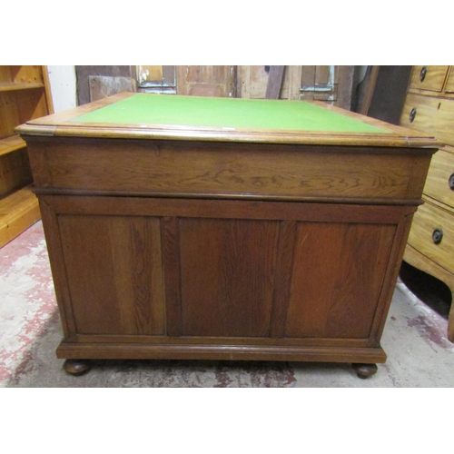 1402 - Late 19th century pedestal oak writing desk to each side three drawers and two cupboards with carved... 