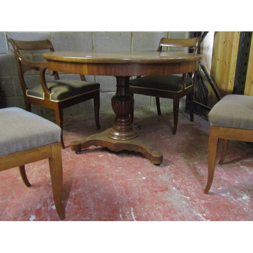 1407 - 19th century mahogany tea table of circular form on central pillar and tripod base together with fou... 