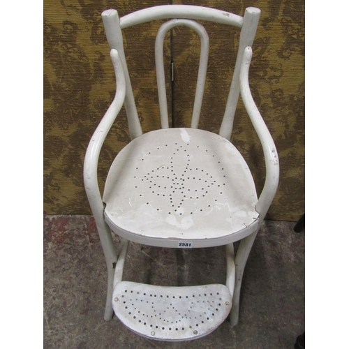 1409 - A good quality oak bergere seated office chair, together with an over-painted child’s nursery chair ... 