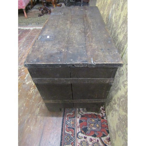 1474 - An early oak coffer with steel banding, 58cm high, 95 x 58cm