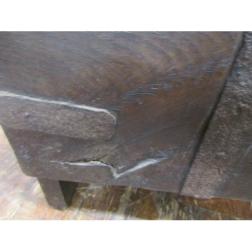 1474 - An early oak coffer with steel banding, 58cm high, 95 x 58cm