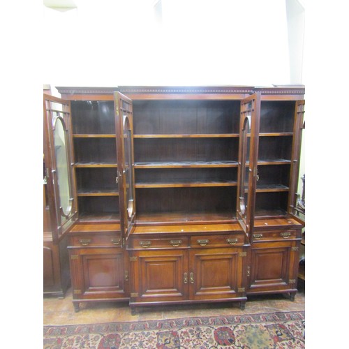 1485 - A good Victorian mahogany breakfront four door bookcase, the lower section enclosed by four panelled... 