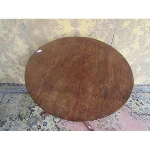 1490 - Early Georgian country made tripod table of walnut and fruit wood, raised on a simple tapering tripo... 