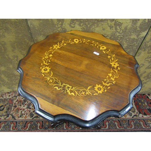 1494 - A Victorian rosewood occasional table, the shaped top with inlaid detail showing a circular floral b... 