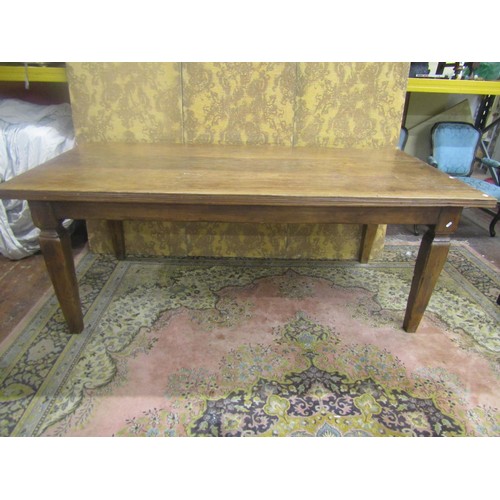 1495 - An Old English style oak farmhouse table, the plank top with moulded borders, raised on four square ... 