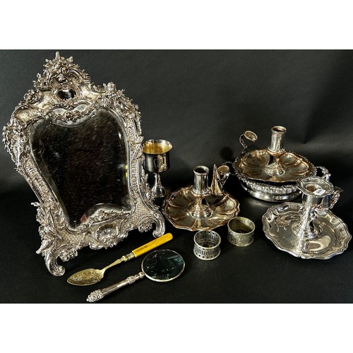 208 - A selection of good quality silver plated items including a Rococo style dressing table mirror with ... 