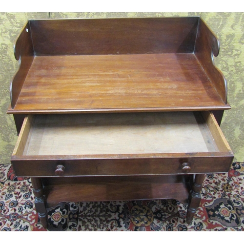 1504 - An early Victorian mahogany washstand raised on turned supports with box base, frieze drawer and rai... 