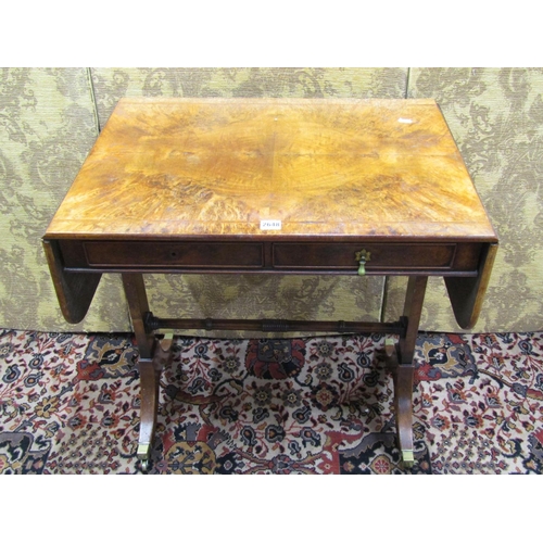 1521 - A Georgian style walnut sofa table, fitted with two frieze drawers over stretcher base, 73cm high, 1... 