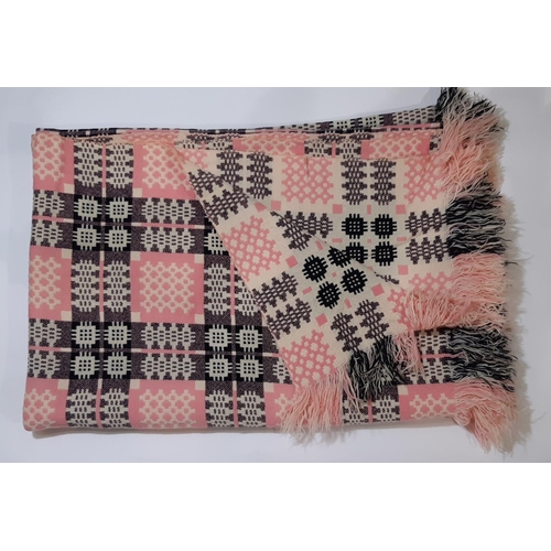 895 - Traditional woollen welsh blanket in reversible double weave, colours are pink, black and white.  25... 