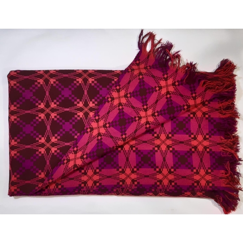 896 - Traditional woollen welsh blanket in reversible double weave, colours are magenta, coral and  brown.... 