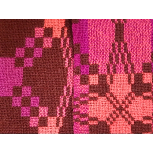 896 - Traditional woollen welsh blanket in reversible double weave, colours are magenta, coral and  brown.... 