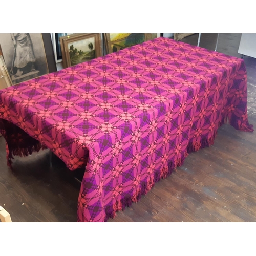 896 - Traditional woollen welsh blanket in reversible double weave, colours are magenta, coral and  brown.... 