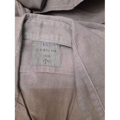 901 - Gloucestershire Regiment great coat dated 1946 with regimental buttons, together with breeches, post... 