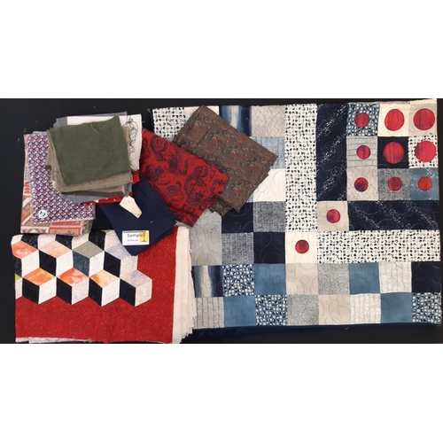 904 - A contemporary hand and machine stitched patchwork quilt with a celestial theme 207 x160cm together ... 