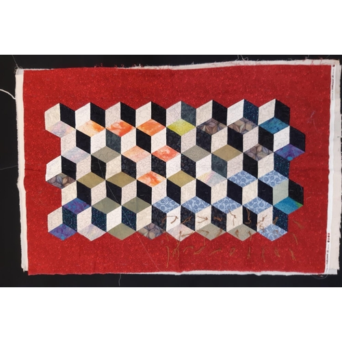 904 - A contemporary hand and machine stitched patchwork quilt with a celestial theme 207 x160cm together ... 