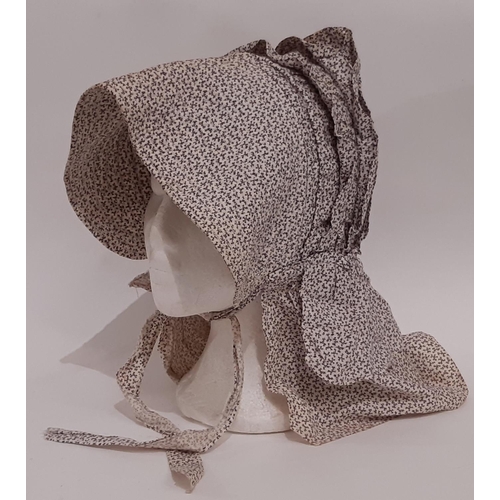 905 - Collection of mixed textiles inc C19th hand stitched bonnet in printed cotton, a fringed shawl in fi... 