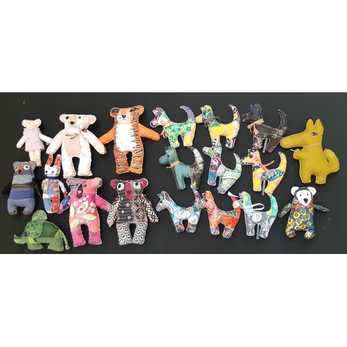 908 - Large collection of hand crafted contemporary soft toy animals including dogs, birds, teddy bears us... 